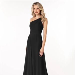 NWT Azazie Dallas Black A-Line One Shoulder Chiffon Bridesmaid Formal Dress A22